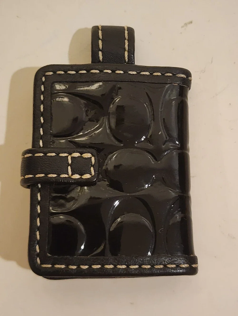 Vintage Y2K Coach Signature Patent Leather Photo Frame Keychain With Heart Charm